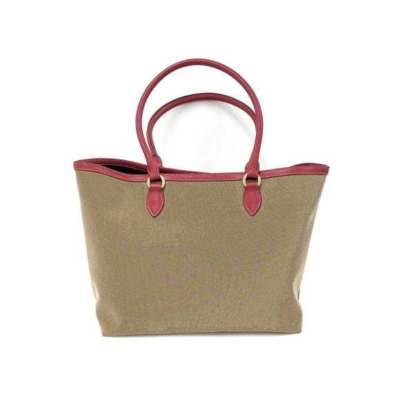 Prada Red Tote Canvas Tan Bag Logo - Picture 1 of 10
